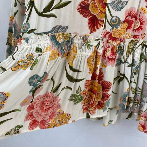 LOFT Poppy Bloom Floral Blouse Women XL Multicolor Tassel Tie Neck Cottagecore - Picture 5 of 10
